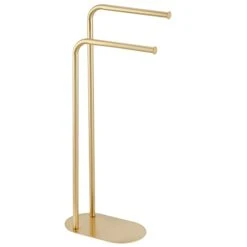 MDesign Tall Stainless Freestanding Towel Rack Holder - 2 Tier Minimalist Pedestal Hanger Holders For Kitchen And Bathroom - Racks For Bath, Hand, Dish, And Tea Towels Or Washcloths - Soft Brass -GENERIC Shop 2109nDJg6yL