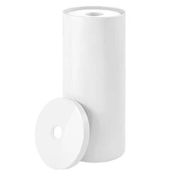 MDesign Plastic Floor Stand Toilet Paper Organizer With Cover, 3-Roll Space-Saving Tissue Storage For Bathroom - Fits Under Sink, Vanity, Shelf, In Cabinet, Corner - Aura Collection - 2 Pack - White -GENERIC Shop 218s79jcg6L