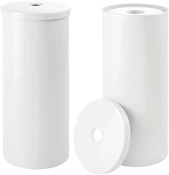 MDesign Plastic Floor Stand Toilet Paper Organizer With Cover, 3-Roll Space-Saving Tissue Storage For Bathroom - Fits Under Sink, Vanity, Shelf, In Cabinet, Corner - Aura Collection - 2 Pack - White -GENERIC Shop 219EZVhAA L. AC
