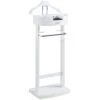 FOLREORP With Drawer Wardrobe Valet Stand White Wood Suit Valet Rack Freestanding Contour Hanger Trouser Shoe Rack Tie & Belt Stand Organizer Easy To Assemble For Both Living Room And Bed Room