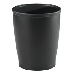 IDesign - 93437 IDesign Kent Plastic Wastebasket, Small Round Plastic Trash Can For Bathroom, Bedroom, Dorm, College, Office, 8.25" X 10", Black