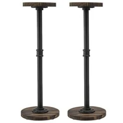 MyGift Industrial Black Metal Adjustable Pedestal Hat Stand With Rustic Burnt Wood Base And Top, Baseball Cap And Wig Display Racks, Set Of 2 -GENERIC Shop 312FkzIcUkL