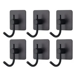 VAEHOLD Adhesive Wall Hooks, Heavy Duty Sticky Holder Waterproof Aluminum Towel Hooks For Hanging Coat, Hat, Key, Clothes, Closet Hook Wall Mount For Kitchen, Bathroom, Office (6, Black)