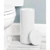 MDesign Plastic Floor Stand Toilet Paper Organizer With Cover, 3-Roll Space-Saving Tissue Storage For Bathroom - Fits Under Sink, Vanity, Shelf, In Cabinet, Corner - Aura Collection - 2 Pack - White