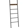 HOOBRO Blanket Ladder, Wall-Leaning Towel Rack, 5-Tier Ladder Shelf, Decorative Ladder With 4 Removable Hooks, For Bathroom, Metal Frame, Rustic Brown BF61CJ01