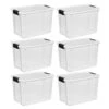 Sterilite 19859806, 30 Quart/28 Liter Ultra Latch Box, Clear With A White Lid And Black Latches, 6-Pack