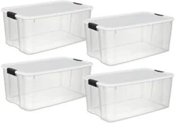Sterilite 19909804 116 Quart/110 Liter Ultra Latch Box, Clear With A White Lid And Black Latches, 4-Pack -GENERIC Shop 314h4ekoySL. AC 2