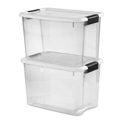Sterilite 19859806, 30 Quart/28 Liter Ultra Latch Box, Clear With A White Lid And Black Latches, 6-Pack -GENERIC Shop 319KHy7nEtL