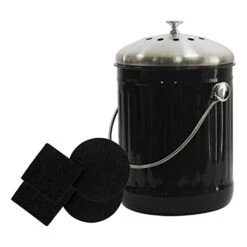 4W Kitchen Compost Bin With 4 Charcoal Filters - 1.3 Gallon Indoor Compost Bin For Kitchen Counter For Food Waste Odor Free (White)