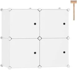 C&AHOME Cube Storage Organizer With Doors, 4-Cube Shelves, Closet Cabinet, DIY Plastic Modular Bookshelf Ideal For Bedroom, Living Room, 24.8" L X 12.4" W X 24.8" H Milky USHS04M-DOOR -GENERIC Shop 31AzzbvaZ8L. AC