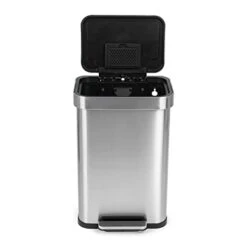 SIMPLI-MAGIC 50 Liter Soft-Close, Smudge Resistant Trash Can With Foot Pedal And Built In Filter-Stainless Steel, Sleek Finish, 50L/13.2 Gallon