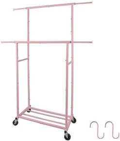 Fishat Simple Standard Freestanding Double Rod Clothing Metal Garment Rack For Hanging Clothes, Rolling Clothes Organizer On Lockable Wheels Mobile, With 2 Hooks (Black) -GENERIC Shop 31EY61jwJLL. AC