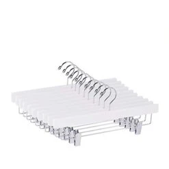 Better To U White Wooden Pants Hangers, Solid Wood Bottom Trousers Jeans Skirt Hangers With Clips (20 Pack)