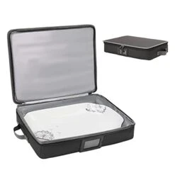 AGX Bravo Platter Storage Case, Hard Shell, Stackable China Storage Containers For Moving, Inside Measures 17'' X 13'', 3 Felt Dividers Included