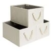 StorageWorks Large Foldable Storage Baskets For Organizing, Shelves, Fabric Bins With Handles, Beige, White & Ivory, 3-Pack