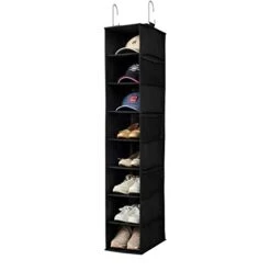 Berdeng Hanging Shoe Organizer For Closet With Side Mesh Pockets，Hat Racks For Baseball Caps，Shoe And Hat Holder & Storage，8-Shelf，Black，1 Pack