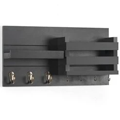 Lwenki Mail Organizer For Wall Mount – Key Holder With Shelf Includes Letter Holder And Hooks For Coats, Dog Leashes – Rustic Wood With Flush Mounting Hardware (16.5” X 8.7” X 3.5”) -GENERIC Shop 31KlcIH7BiL