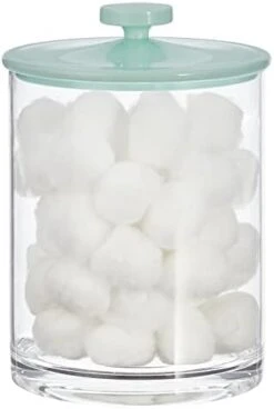 MDesign Large Modern Apothecary Storage Organizer Canister Jars - Plastic Containers For Bathroom, Organization Holder For Vanity, Counter, And Makeup Tables, Lumiere Collection, Clear/Mint Green -GENERIC Shop 31L1yt lJlL. AC