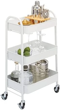 MDesign Metal 3-Tier Rolling Utility Storage Carts - Organizer Trolley For Bathroom, Kitchen, Laundry, Office, And Kids Rooms - Heavy Duty Caddy With 4 Caster Wheels - Light Pink -GENERIC Shop 31LwDetpxL. AC