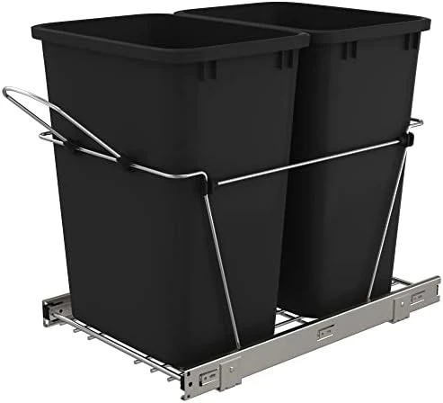 Rev-A-Shelf RV-18KD-18C S Double 35 Quart Sliding Pull-Out Waste Containers Garbage Trash Recycling Bins For Kitchen Cabinets, Black 6 Rev-A-Shelf RV-18KD-18C S Double 35 Quart Sliding Pull-Out Waste Containers Garbage Trash Recycling Bins For Kitchen Cabinets, Black - Image 6