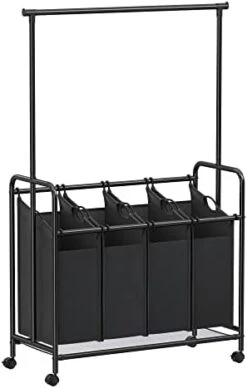 SONGMICS 4-Section Laundry Sorter, Rolling Laundry Hamper With Hanging Bar, Heavy-Duty Laundry Basket, Lockable Wheels Hampers For Laundry, 4 X 13.2 Gal., Gray URLS44GS -GENERIC Shop 31N0gANPdZL. AC