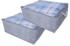 Amelitory Underbed Organizer Container Foldable Fabric Storage Bags With Clear Window For Clothes Blankets 2 Pack,Gray