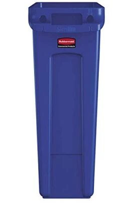 Rubbermaid Slim Jim Trash Can Waste Bin With Venting Channels, Blue Recycling For Kitchen/Office/Workspace, Pack Of 4
