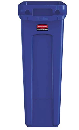 Rubbermaid Slim Jim Trash Can Waste Bin With Venting Channels, Blue Recycling For Kitchen/Office/Workspace, Pack Of 4 1 Rubbermaid Slim Jim Trash Can Waste Bin With Venting Channels, Blue Recycling For Kitchen/Office/Workspace, Pack Of 4