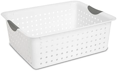 Sterilite Medium Ultra Ventilated Open Top Plastic Storage Organizer Basket With Gray Contoured Carrying Handles, White (24 Pack) 6 Sterilite Medium Ultra Ventilated Open Top Plastic Storage Organizer Basket With Gray Contoured Carrying Handles, White (24 Pack) - Image 6
