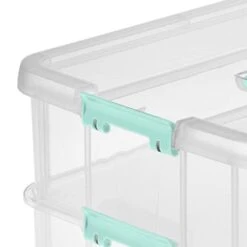 Sterilite Convenient Small Home 2-Tiered Layer Stack Carry Storage Box With Colored Accent Secure Latching Lid, Clear (4 Pack) -GENERIC Shop 31QNYdm61XL