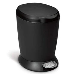 Simplehuman 6 Liter / 1.6 Gallon Compact Plastic Round Bathroom Step Trash Can, Black