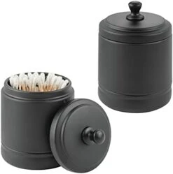 MDesign Metal Bathroom Vanity Storage Organizer Canister Jar With Lid For Cotton Balls, Swabs, Makeup Sponges, Bath Salts, Hair Ties, Jewelry - Hyde Collection - 2 Pack - Matte Black -GENERIC Shop 31RZj02FMmL. AC