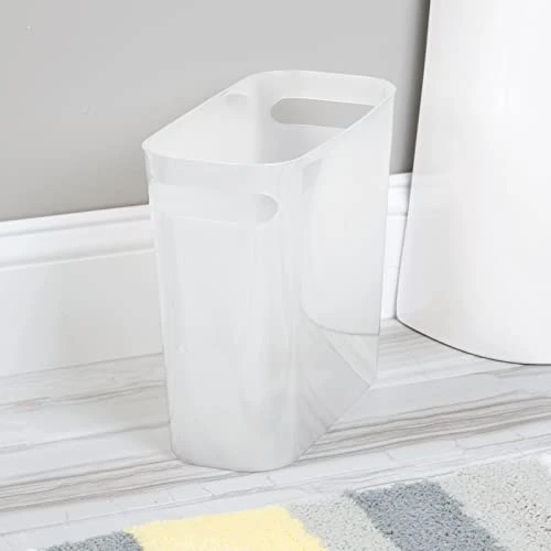 MDesign Plastic Small Trash Can, 1.5 Gallon/5.7-Liter Wastebasket, Narrow Garbage Bin With Handles For Bathroom, Laundry, Home Office - Holds Waste, Recycling, 10" High - Aura Collection, Frost White 2 MDesign Plastic Small Trash Can, 1.5 Gallon/5.7-Liter Wastebasket, Narrow Garbage Bin With Handles For Bathroom, Laundry, Home Office - Holds Waste, Recycling, 10" High - Aura Collection, Frost White - Image 2