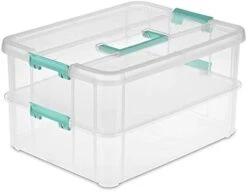 Sterilite Convenient Small Home 2-Tiered Layer Stack Carry Storage Box With Colored Accent Secure Latching Lid, Clear (4 Pack) -GENERIC Shop 31TZIWiFjLL. AC