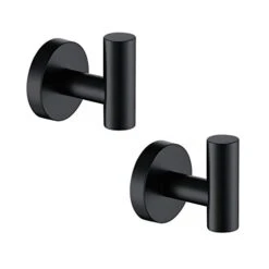 Matte Black Bathroom Towel Coat Hook Stainless Steel, 2 Pack Robe Clothes Cabinet Closet Sponges Hooks Holder Round Style Heavy Duty Wall Hook For Bathroom Kitchen Hotel Wall Mounted