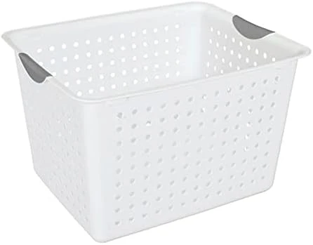 Sterilite Medium Ultra Ventilated Open Top Plastic Storage Organizer Basket With Gray Contoured Carrying Handles, White (24 Pack) 13 Sterilite Medium Ultra Ventilated Open Top Plastic Storage Organizer Basket With Gray Contoured Carrying Handles, White (24 Pack) - Image 13