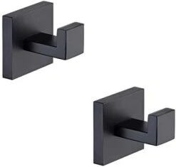TASTOS Bath Towel Hooks Matte Black, 2 Pack Stainless Steel Robe Coat And Clothes Hook, Heavy Duty Wall Hook For Bathroom & Kitchen, Modern Square Style Wall Mounted (Black) -GENERIC Shop 31WKzcO7 LL. AC