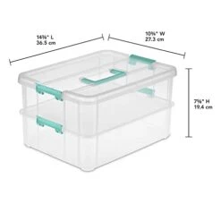 Sterilite Convenient Small Home 2-Tiered Layer Stack Carry Storage Box With Colored Accent Secure Latching Lid, Clear (4 Pack) -GENERIC Shop 31Z6rgKoppL