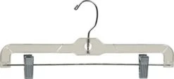 The Great American Hanger Company Clear Plastic Bottom, Box Of 100 Flat Pant Hanger S With Adjustable Cushion Clips And Polished Chome Swivel Hook - 666050