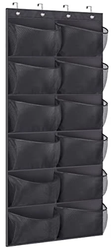 KIMBORA Boots Hanging Shoe Organizer For Closet 12 Extra Large Mesh Pockets Over The Door Shoe Rack For Men Shoes Size 16, Black