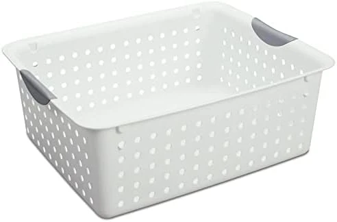 Sterilite Medium Ultra Ventilated Open Top Plastic Storage Organizer Basket With Gray Contoured Carrying Handles, White (24 Pack) 10 Sterilite Medium Ultra Ventilated Open Top Plastic Storage Organizer Basket With Gray Contoured Carrying Handles, White (24 Pack) - Image 10