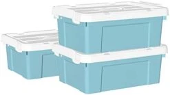 Cetomo 35L*4 Plastic Storage Box, Tote Box,Organizing Container With Durable Lid And Secure Latching Buckles, Stackable And Nestable, 4Pack, Blue With Buckle -GENERIC Shop 31etlauZfaL. AC
