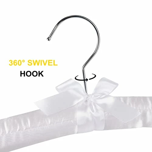 Amber Home 17 Inch Large White Satin Padded Hangers For Women Clothing 10 Pack, Anti Slip Cushioned Hangers For Sweaters, Silk Hangers Fancy Dress Hangers For Wedding, Delicate Cashmere (White, 10) 4 Amber Home 17 Inch Large White Satin Padded Hangers For Women Clothing 10 Pack, Anti Slip Cushioned Hangers For Sweaters, Silk Hangers Fancy Dress Hangers For Wedding, Delicate Cashmere (White, 10) - Image 4