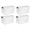 Sterilite 70 Qt Clear Plastic Stackable Storage Bin W/White Latching Lid Organizing Solution, 4 Pack