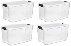 Sterilite 19909804 116 Quart/110 Liter Ultra Latch Box, Clear With A White Lid And Black Latches, 4-Pack -GENERIC Shop 31iLhFT9o4L. AC