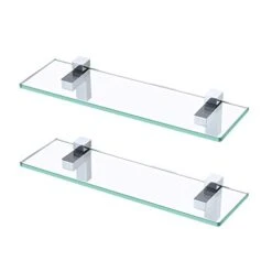 Glass Shelves For Bathroom, 15.8-Inch Bathroom Shelf With Rectangle Tempered Glass And Polished Chrome Bracket Wall Mount 2 Pack, BGS3201S40-P2