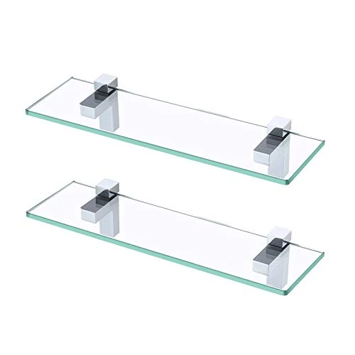 Glass Shelves For Bathroom, 15.8-Inch Bathroom Shelf With Rectangle Tempered Glass And Polished Chrome Bracket Wall Mount 2 Pack, BGS3201S40-P2 1 Glass Shelves For Bathroom, 15.8-Inch Bathroom Shelf With Rectangle Tempered Glass And Polished Chrome Bracket Wall Mount 2 Pack, BGS3201S40-P2