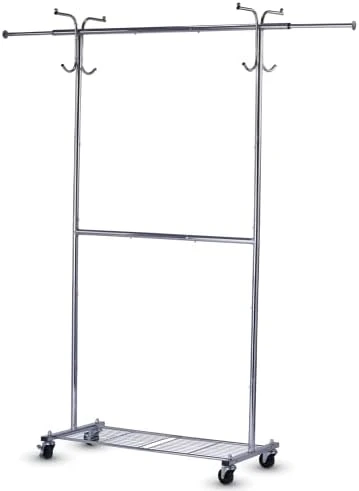 HOUSE AGAIN Adjustable 2-in-1 Heavy Duty Garment Rack & Coat Rack, 66" L, Rolling Clothes Rack With Lockable Wheels, Clothing Rack For Hanging Clothes, Commercial Grade, Freestanding, Chrome(Sliver)… 7 HOUSE AGAIN Adjustable 2-in-1 Heavy Duty Garment Rack & Coat Rack, 66" L, Rolling Clothes Rack With Lockable Wheels, Clothing Rack For Hanging Clothes, Commercial Grade, Freestanding, Chrome(Sliver)… - Image 7