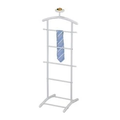 Pilaster Designs Modern Carlsen Clothes Organizer Rack, Suit Valet Stand, White Metal