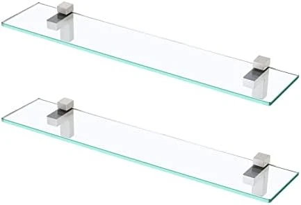 Glass Shelves For Bathroom, 15.8-Inch Bathroom Shelf With Rectangle Tempered Glass And Polished Chrome Bracket Wall Mount 2 Pack, BGS3201S40-P2 4 Glass Shelves For Bathroom, 15.8-Inch Bathroom Shelf With Rectangle Tempered Glass And Polished Chrome Bracket Wall Mount 2 Pack, BGS3201S40-P2 - Image 4